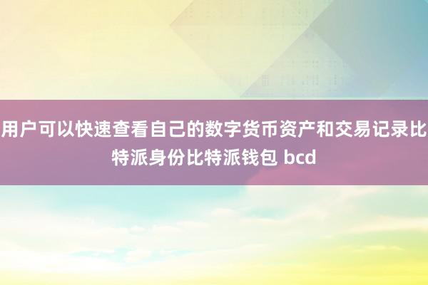 用户可以快速查看自己的数字货币资产和交易记录比特派身份比特派钱包 bcd