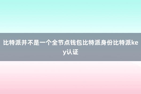 比特派并不是一个全节点钱包比特派身份比特派key认证