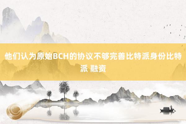 他们认为原始BCH的协议不够完善比特派身份比特派 融资