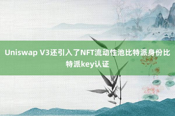 Uniswap V3还引入了NFT流动性池比特派身份比特派key认证