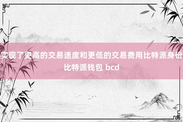 实现了更高的交易速度和更低的交易费用比特派身份比特派钱包 bcd