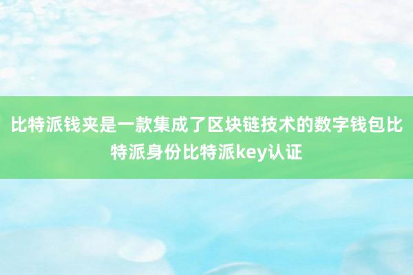 比特派钱夹是一款集成了区块链技术的数字钱包比特派身份比特派key认证